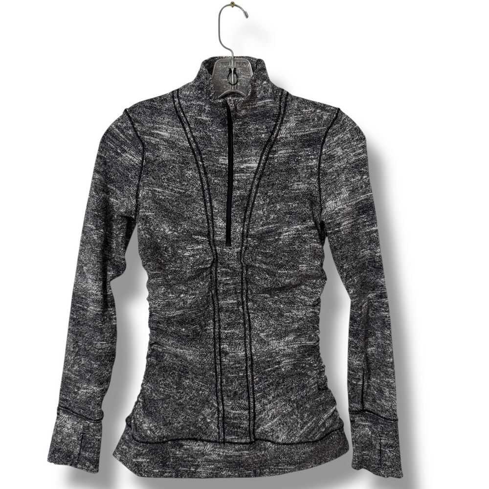 Lululemon Cypress Kiss 1/2 Zip Pullover Black/White, Size 4, Athleisure Yoga Top